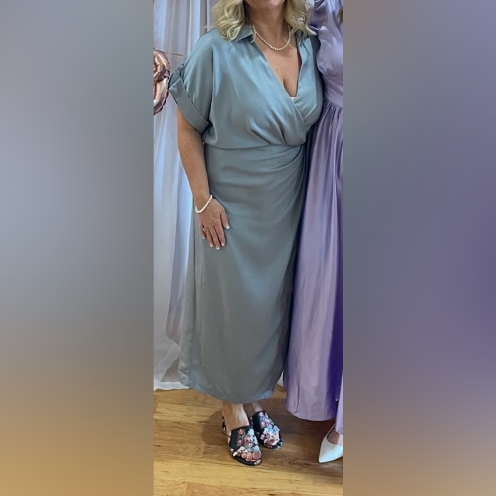 Satin Slate Blue Dress